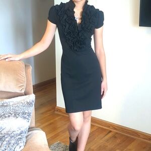 Classic Black dress with jabot/ruffle. 80%Cotton 20% polyester EUC